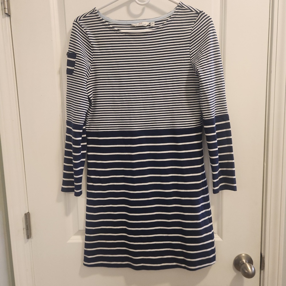 Vineyard Vines Womens Navy White Striped Long Sleeve Cotton Knit Dress XS